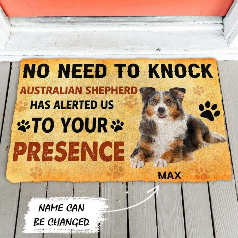 Dog Doormat 3D No Need To Knock Australian Shepherd Dog Custom Name Doormat