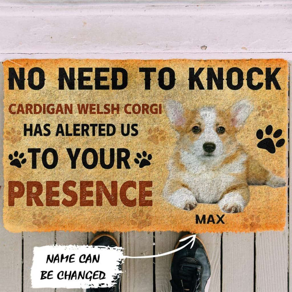 Dog Doormat 3D No Need To Knock Cardigan Welsh Corgi Dogs Custom Name Doormat