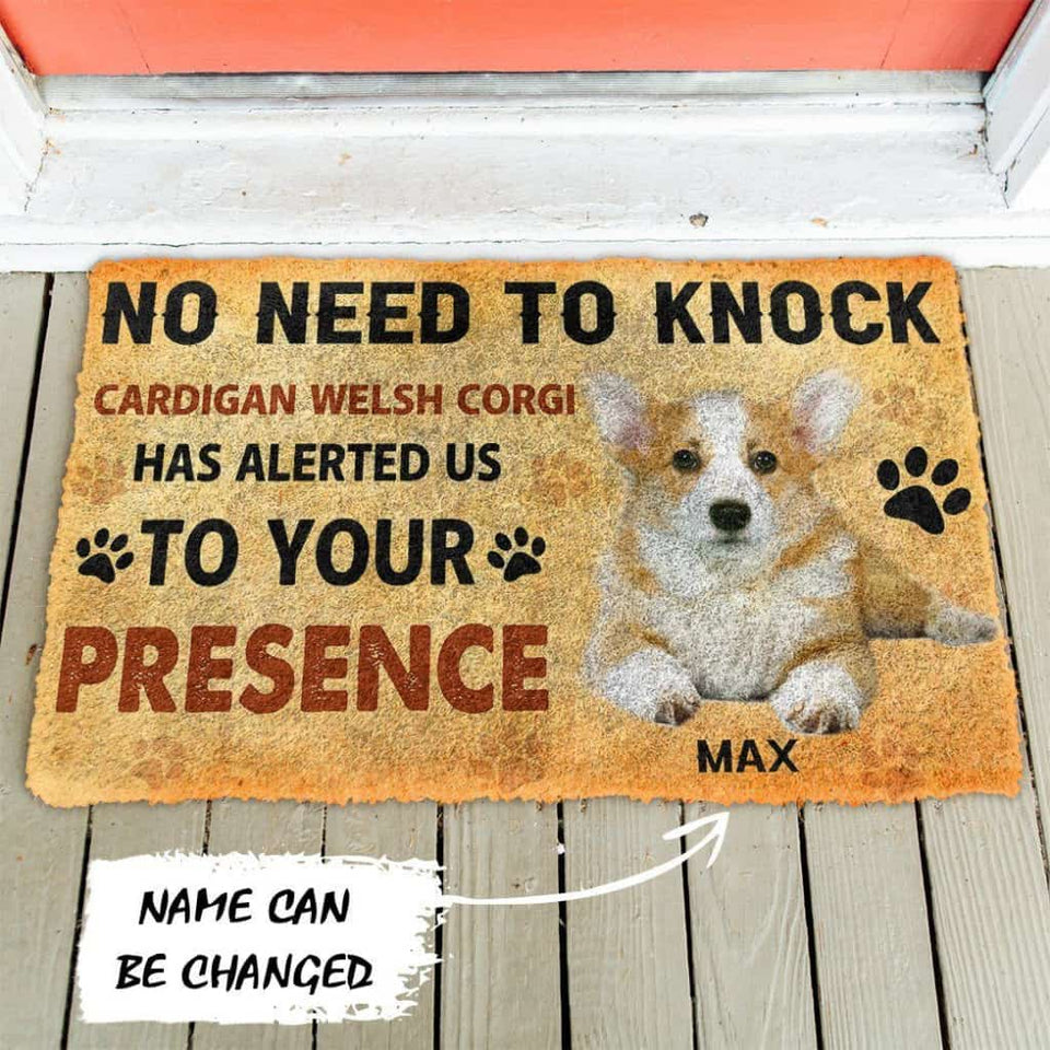 Dog Doormat 3D No Need To Knock Cardigan Welsh Corgi Dogs Custom Name Doormat