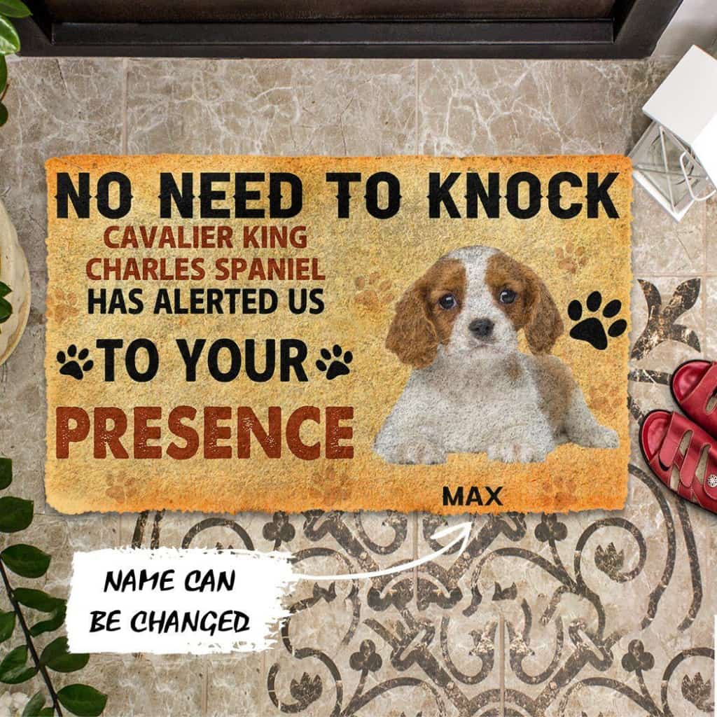 Dog Doormat 3D No Need To Knock Cavalier King Charles Spaniel Dog Custom Name Doormat