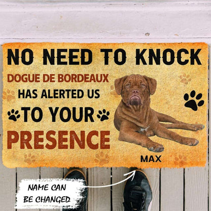Dog Doormat 3D No Need To Knock Dogue de Bordeaux Dog Custom Name Doormat