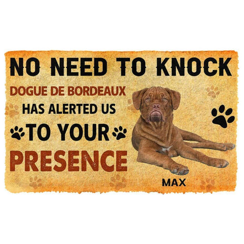Dog Doormat 3D No Need To Knock Dogue de Bordeaux Dog Custom Name Doormat