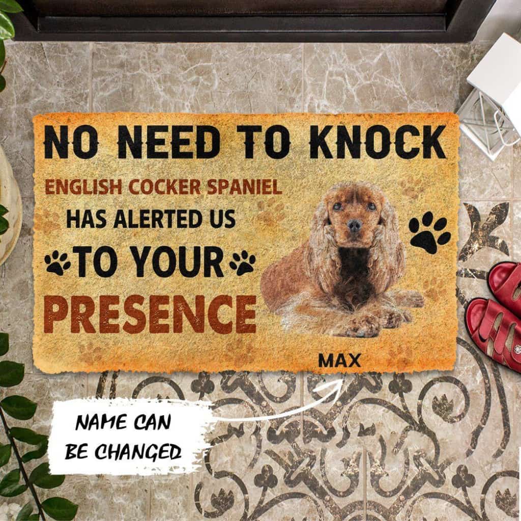 Dog Doormat 3D No Need To Knock English Cocker Spaniel Dog Custom Name Doormat