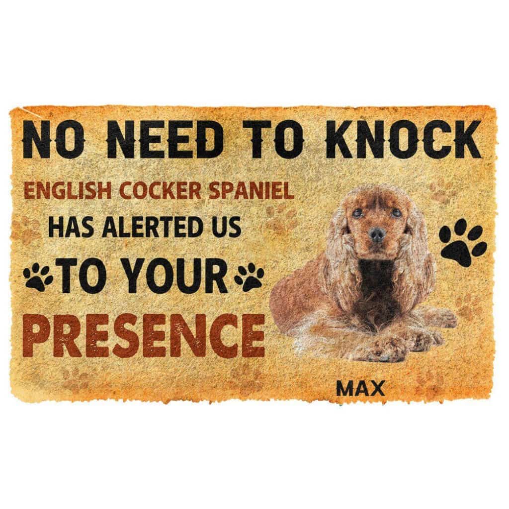 Dog Doormat 3D No Need To Knock English Cocker Spaniel Dog Custom Name Doormat