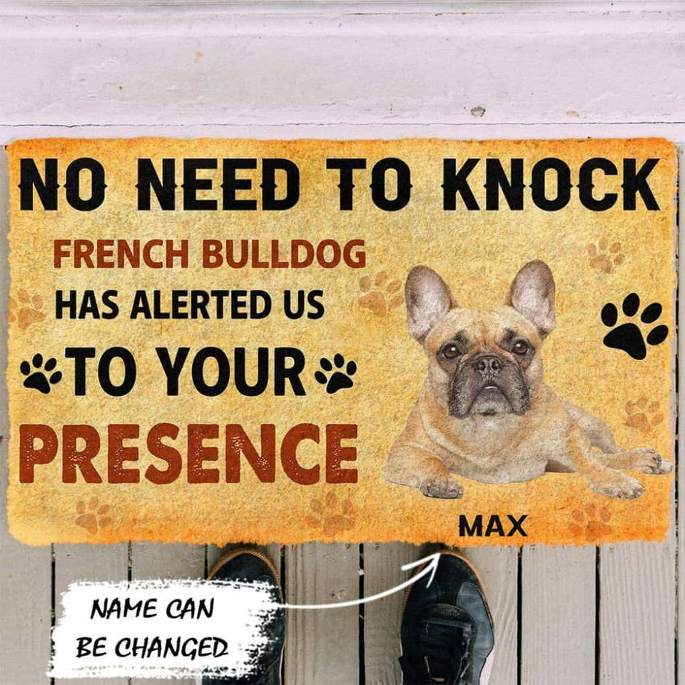 Dog Doormat 3D No Need To Knock French Bulldog Dog Custom Name Doormat