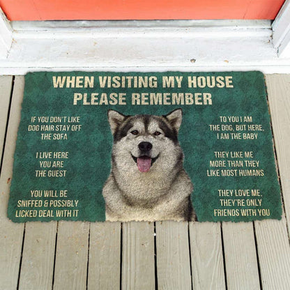 Dog Doormat 3D Please Remember Alaskan Malamute Dogs House Rules Custom Doormat