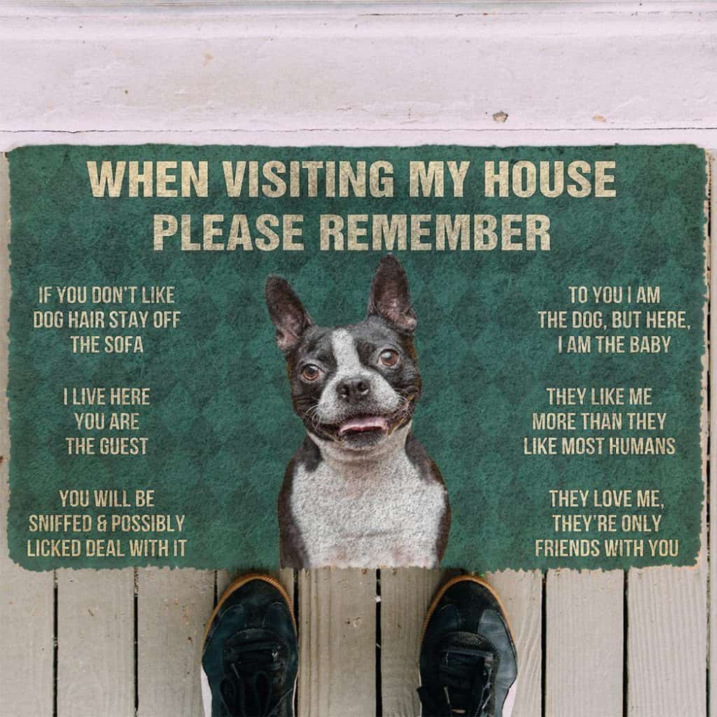 Dog Doormat 3D Please Remember Boston Terrier House Rules Custom Doormat