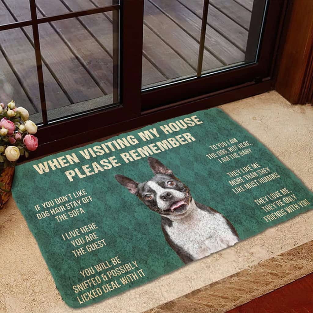 Dog Doormat 3D Please Remember Boston Terrier House Rules Custom Doormat