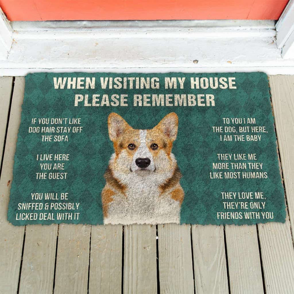 Dog Doormat 3D Please Remember Cardigan Welsh Corgi Dogs House Rules Custom Doormat