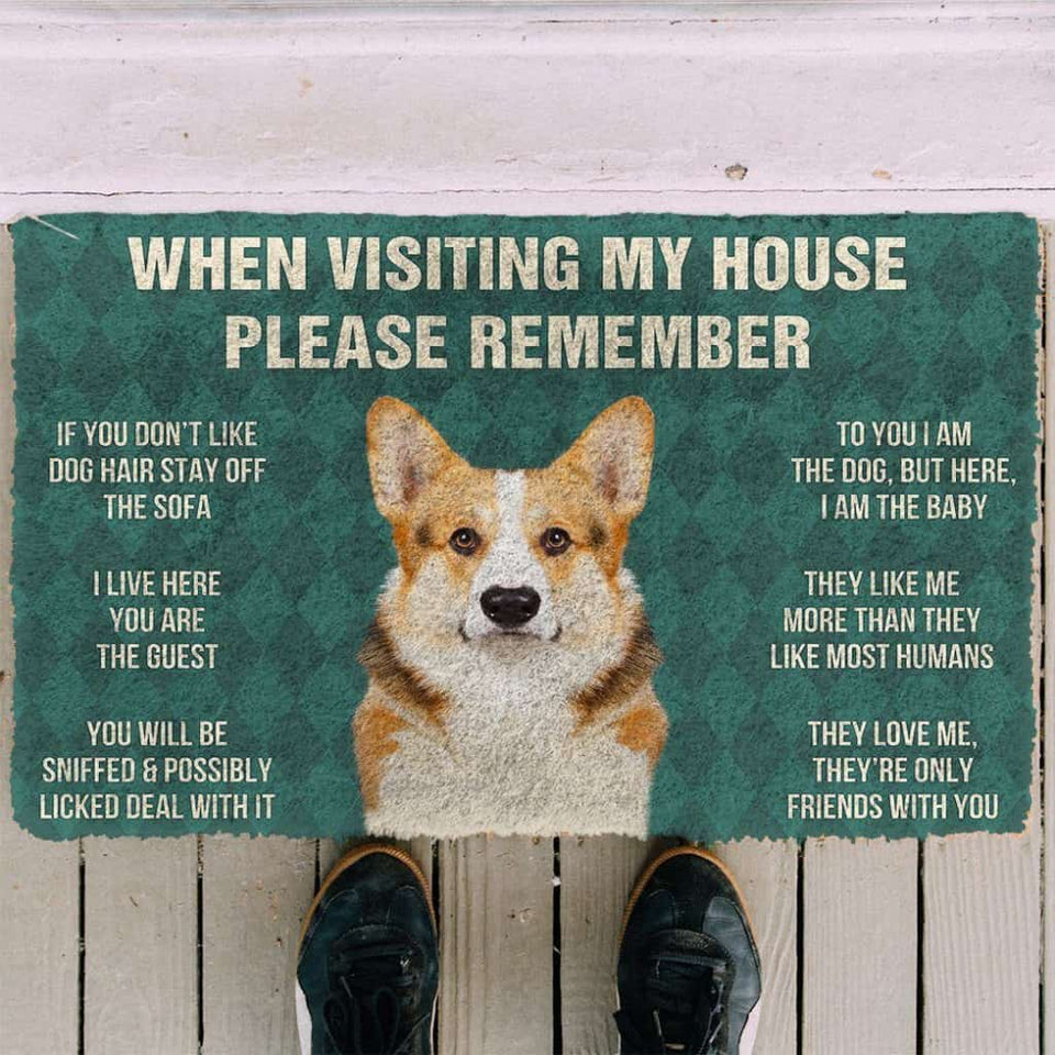 Dog Doormat 3D Please Remember Cardigan Welsh Corgi Dogs House Rules Custom Doormat