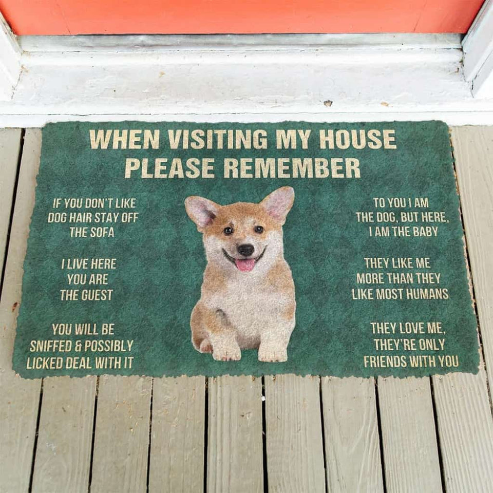 Dog Doormat 3D Please Remember Corgi Puppy Dogs House Rules Custom Doormat