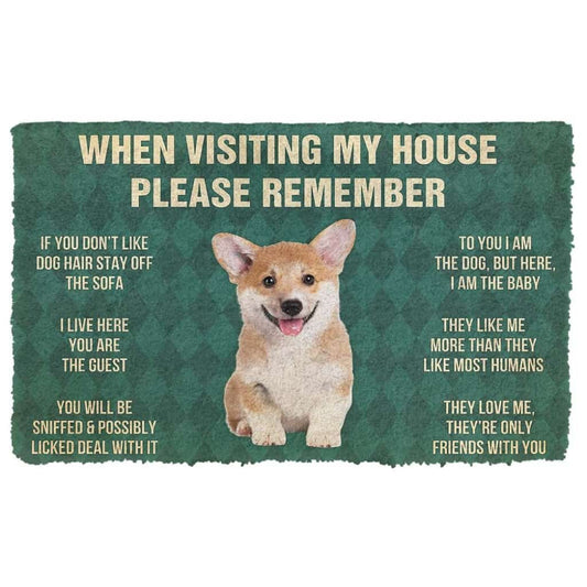 Dog Doormat 3D Please Remember Corgi Puppy Dogs House Rules Custom Doormat