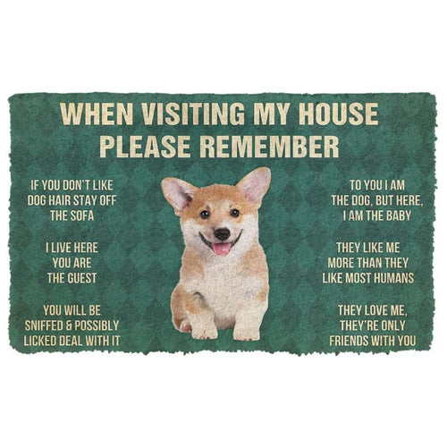 Dog Doormat 3D Please Remember Corgi Puppy Dogs House Rules Custom Doormat