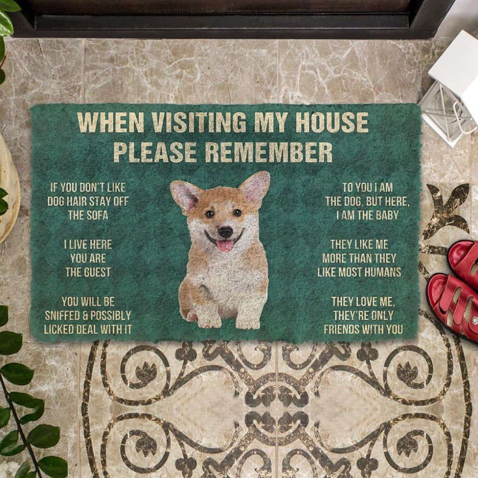 Dog Doormat 3D Please Remember Corgi Puppy Dogs House Rules Custom Doormat