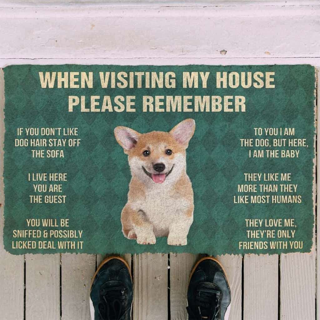 Dog Doormat 3D Please Remember Corgi Puppy Dogs House Rules Custom Doormat