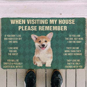 Dog Doormat 3D Please Remember Corgi Puppy Dogs House Rules Custom Doormat