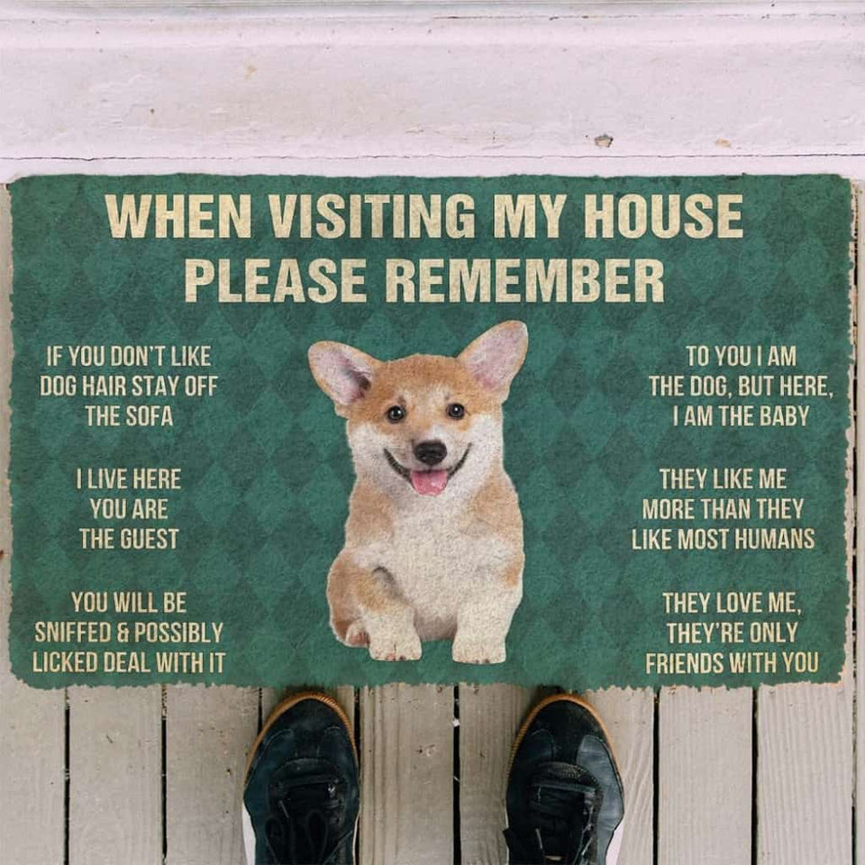 Dog Doormat 3D Please Remember Corgi Puppy Dogs House Rules Custom Doormat