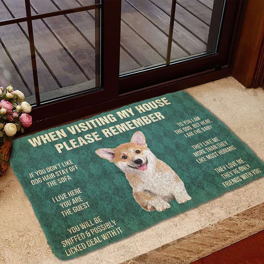 Dog Doormat 3D Please Remember Corgi Puppy Dogs House Rules Custom Doormat