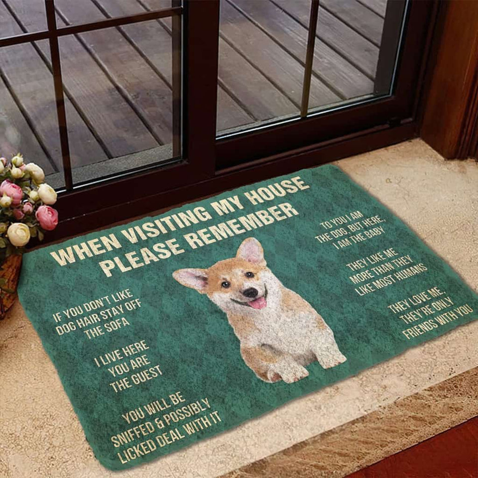 Dog Doormat 3D Please Remember Corgi Puppy Dogs House Rules Custom Doormat