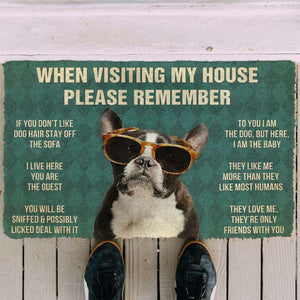 Dog Doormat 3D Please Remember French Bulldog With Glasses Dogs House Rules Custom Doormat