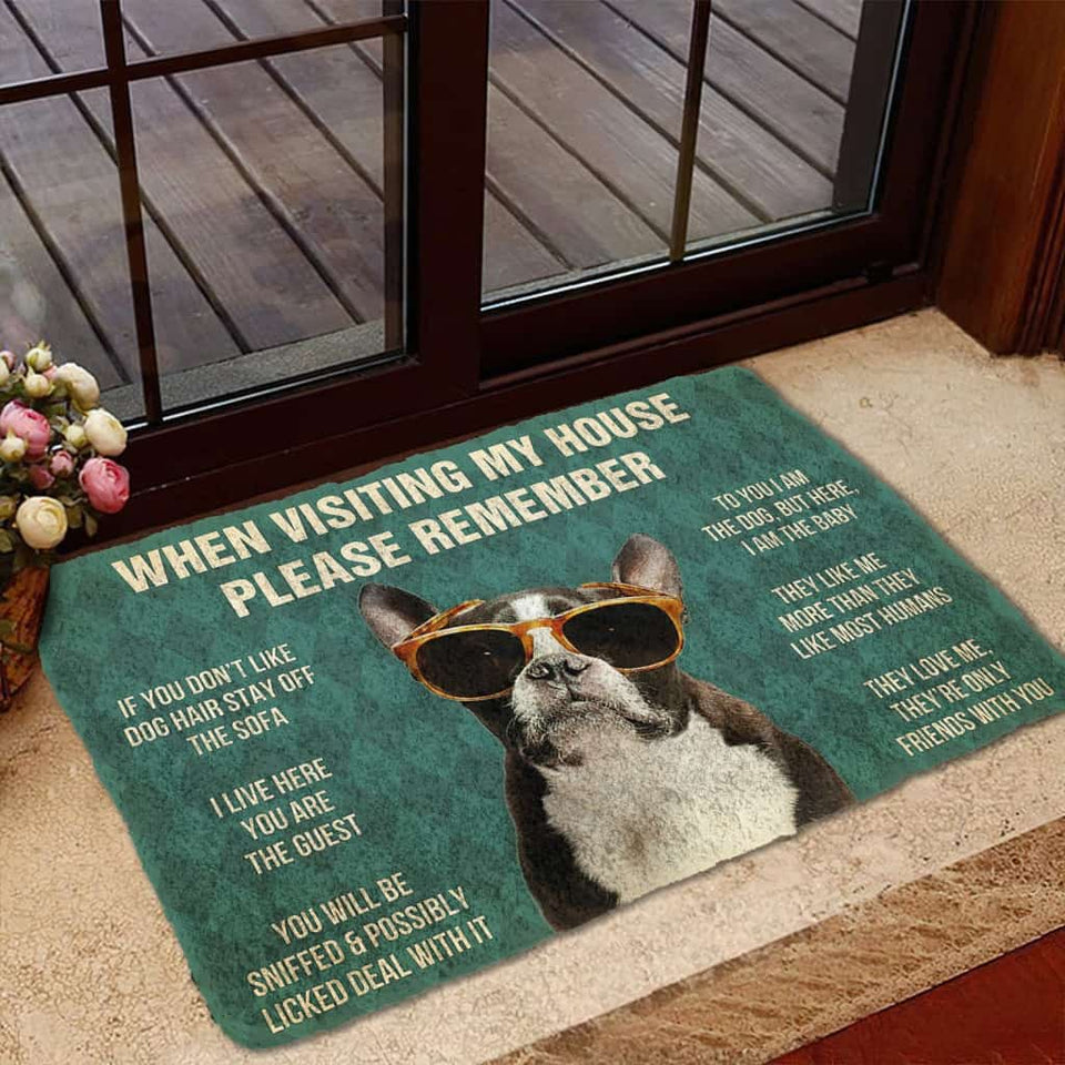 Dog Doormat 3D Please Remember French Bulldog With Glasses Dogs House Rules Custom Doormat