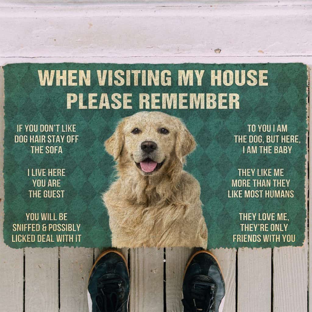 Dog Doormat 3D Please Remember Golden Retriever Dog's House Rules Custom Doormat
