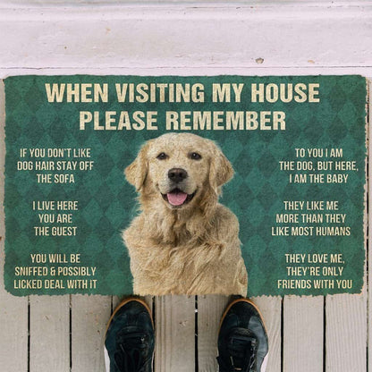 Dog Doormat 3D Please Remember Golden Retriever Dog's House Rules Custom Doormat