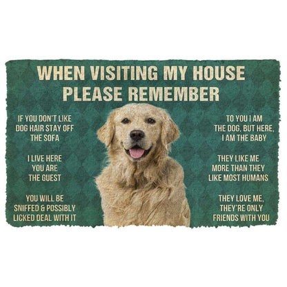 Dog Doormat 3D Please Remember Golden Retriever Dog's House Rules Custom Doormat