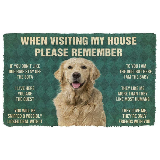 Dog Doormat 3D Please Remember Golden Retriever Dog's House Rules Custom Doormat
