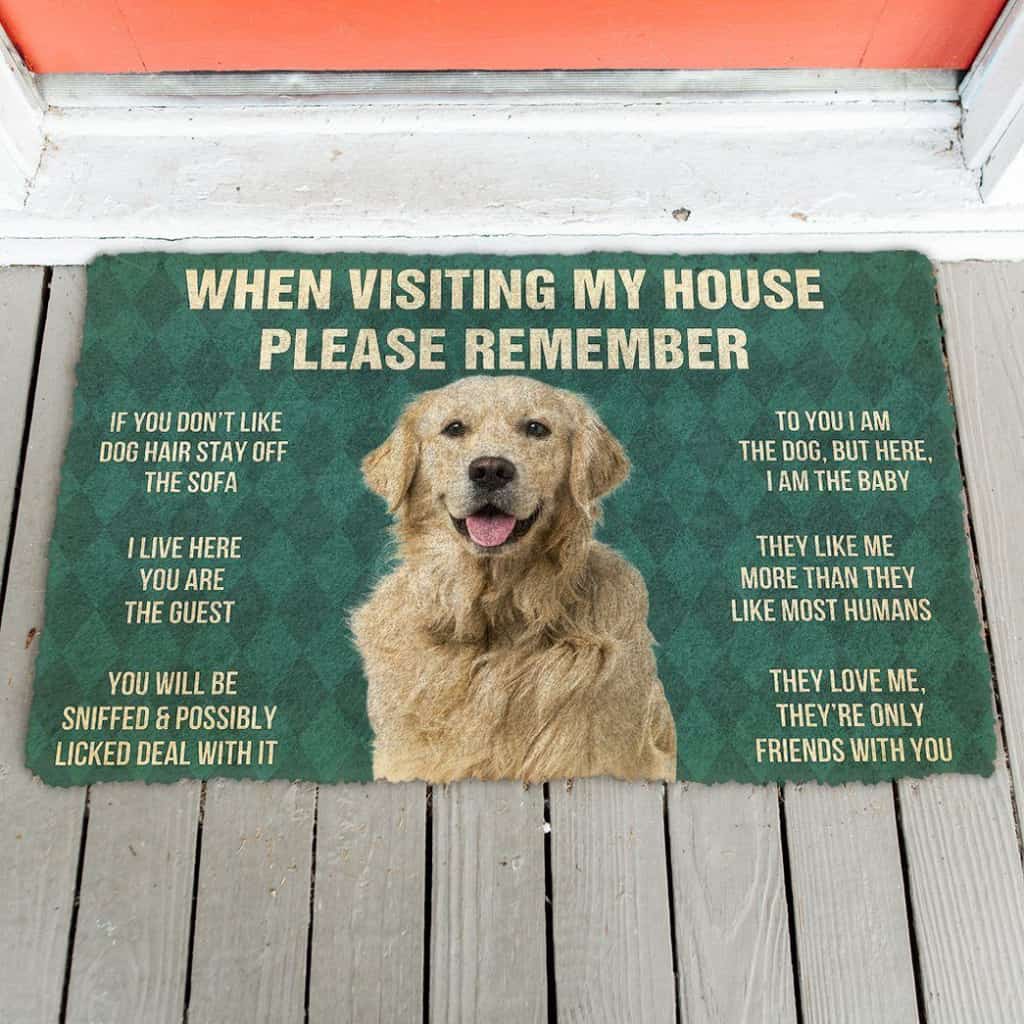 Dog Doormat 3D Please Remember Golden Retriever Dog's House Rules Custom Doormat
