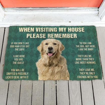 Dog Doormat 3D Please Remember Golden Retriever Dog's House Rules Custom Doormat