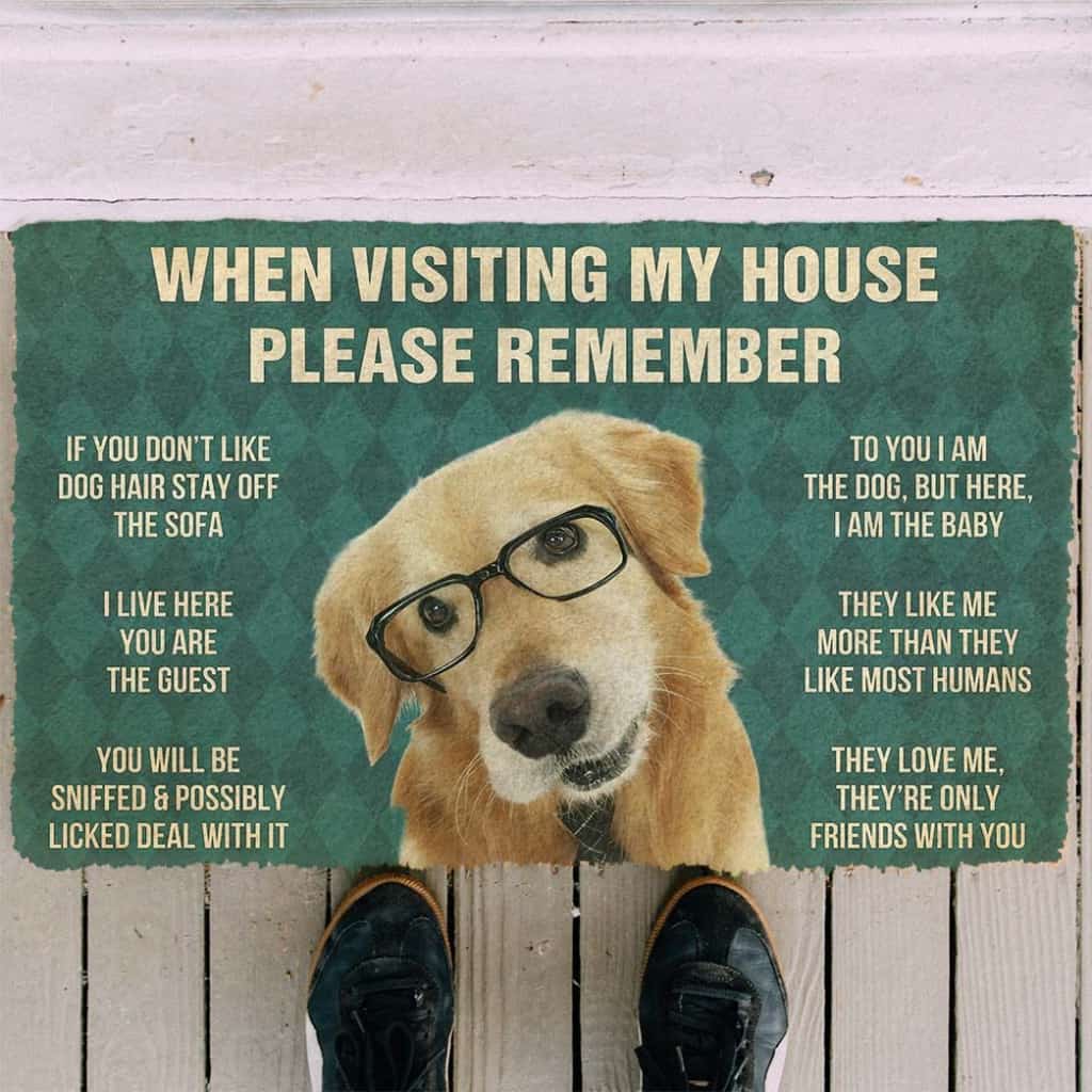 Dog Doormat 3D Please Remember Golden Retriever With Glasses Dogs House Rules Custom Doormat