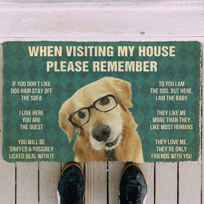 Dog Doormat 3D Please Remember Golden Retriever With Glasses Dogs House Rules Custom Doormat
