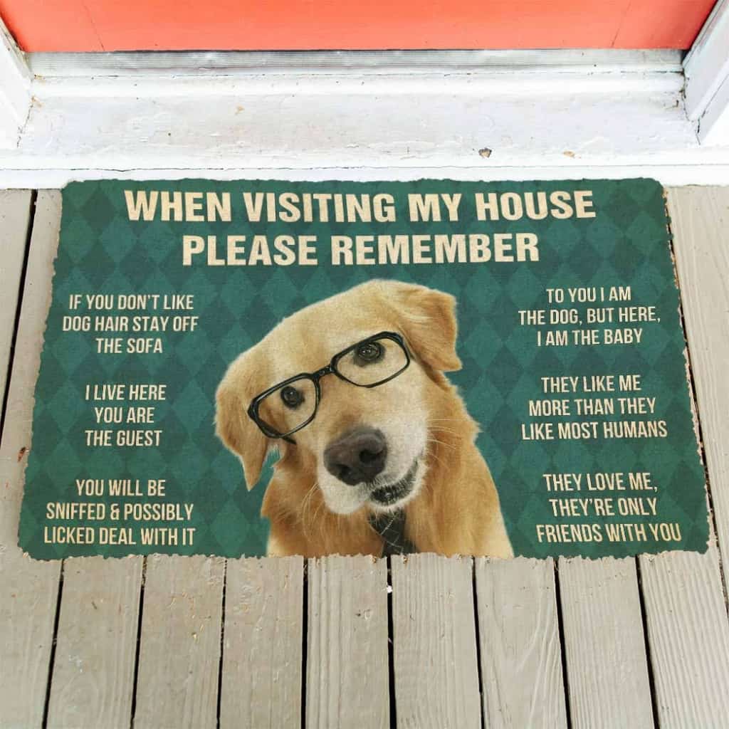 Dog Doormat 3D Please Remember Golden Retriever With Glasses Dogs House Rules Custom Doormat