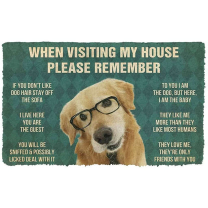 Dog Doormat 3D Please Remember Golden Retriever With Glasses Dogs House Rules Custom Doormat
