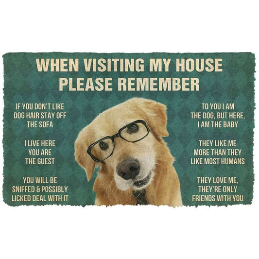 Dog Doormat 3D Please Remember Golden Retriever With Glasses Dogs House Rules Custom Doormat