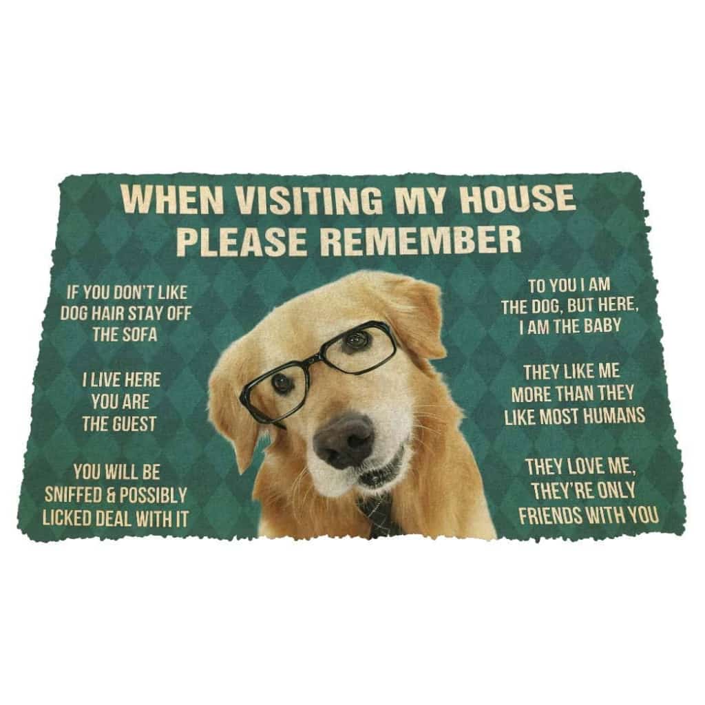 Dog Doormat 3D Please Remember Golden Retriever With Glasses Dogs House Rules Custom Doormat