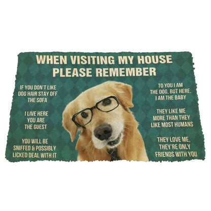 Dog Doormat 3D Please Remember Golden Retriever With Glasses Dogs House Rules Custom Doormat