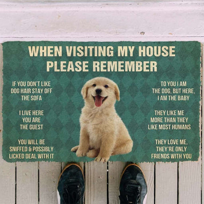 Dog Doormat 3D Please Remember Golden Retrievier Puppy Dogs House Rules Custom Doormat