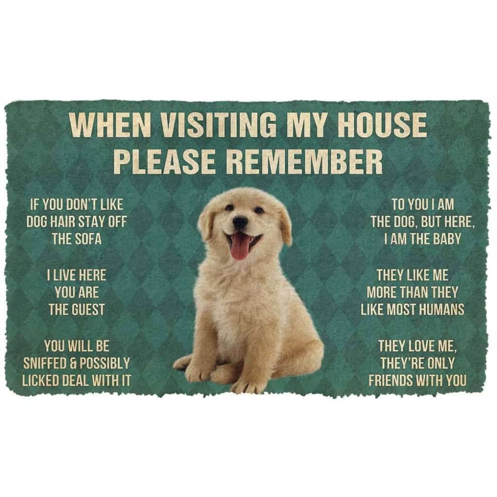 Dog Doormat 3D Please Remember Golden Retrievier Puppy Dogs House Rules Custom Doormat