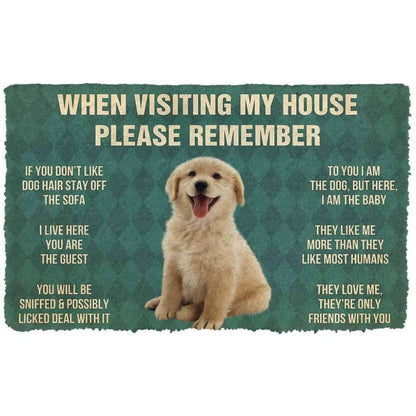 Dog Doormat 3D Please Remember Golden Retrievier Puppy Dogs House Rules Custom Doormat