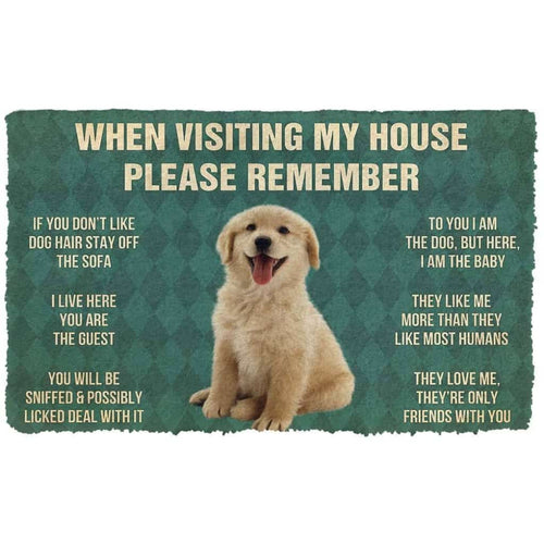 Dog Doormat 3D Please Remember Golden Retrievier Puppy Dogs House Rules Custom Doormat