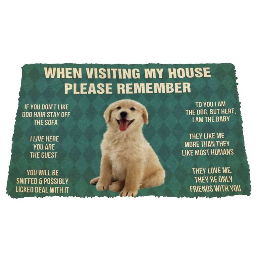 Dog Doormat 3D Please Remember Golden Retrievier Puppy Dogs House Rules Custom Doormat
