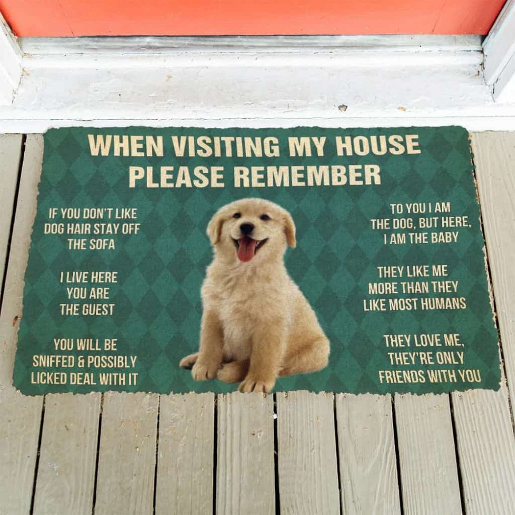 Dog Doormat 3D Please Remember Golden Retrievier Puppy Dogs House Rules Custom Doormat