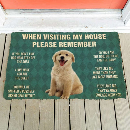Dog Doormat 3D Please Remember Golden Retrievier Puppy Dogs House Rules Custom Doormat