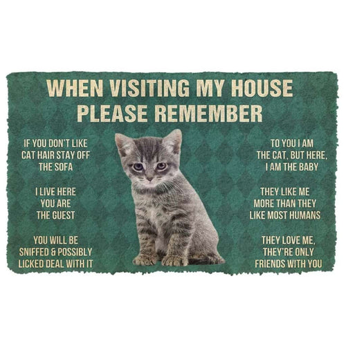 Dog Doormat 3D Please Remember Gray Tabby Kitten Cats House Rules Custom Doormat