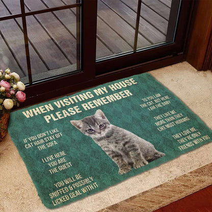 Dog Doormat 3D Please Remember Gray Tabby Kitten Cats House Rules Custom Doormat
