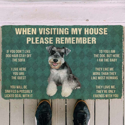 Dog Doormat 3D Please Remember Miniature Schnauzer Puppy Dogs House Rules Custom Doormat