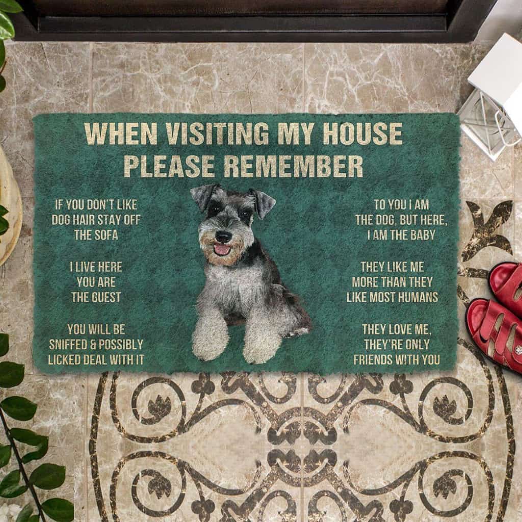 Dog Doormat 3D Please Remember Miniature Schnauzer Puppy Dogs House Rules Custom Doormat