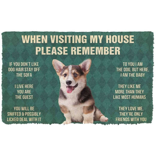 Dog Doormat 3D Please Remember Pembroke Welsh Corgi Puppy Dogs House Rules Custom Doormat